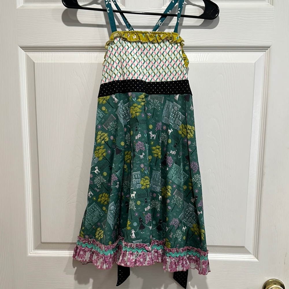 Matilda Jane Platinum Charming Green Kids Dress with poodles and cats